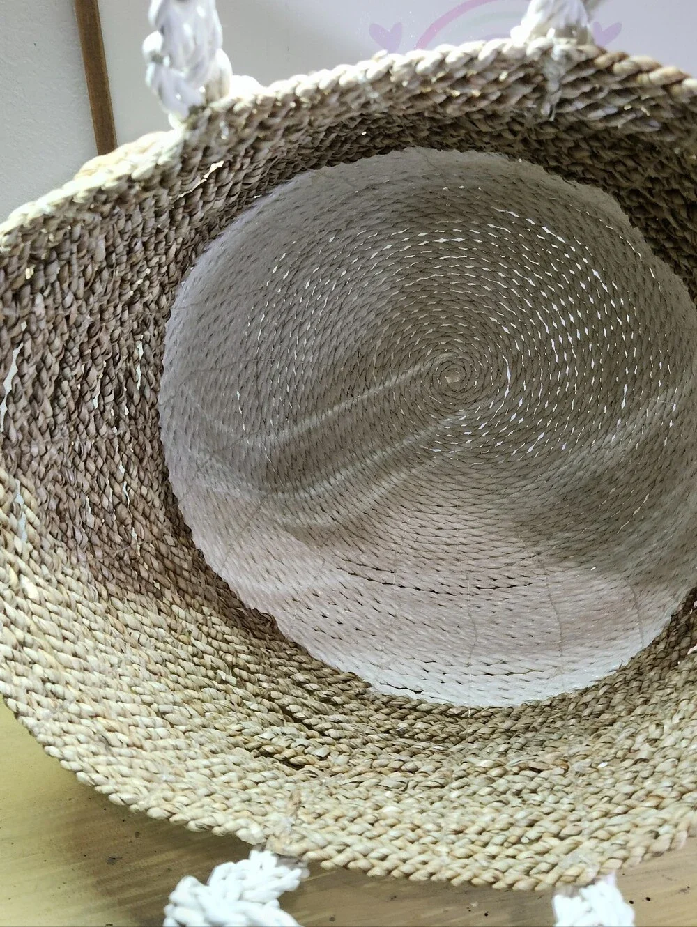 Woven Natural and White Handled Storage Basket - Home Accents
